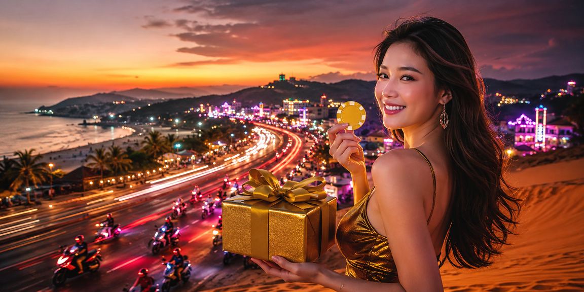 Ánh đèn neon và không khí giải trí ban đêm tại Mũi Né Việt Nam